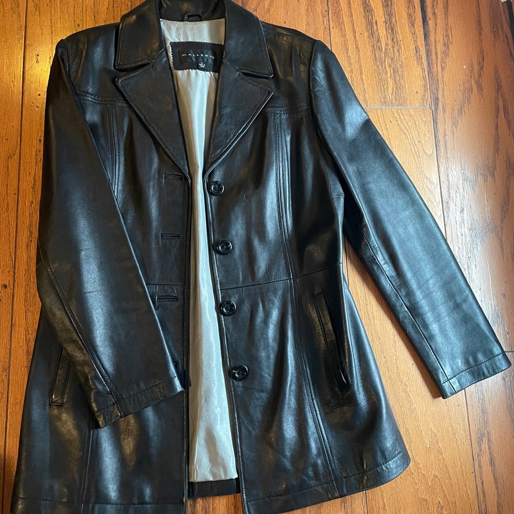 Button front Black Leather, hip length jacket